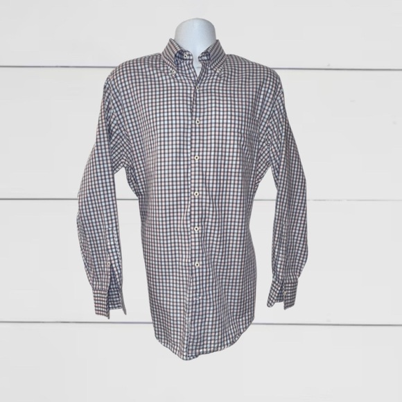 Peter Millar Large Button-Down Shirt | Blue Red Plaid | 100% Cotton - Picture 3 of 8